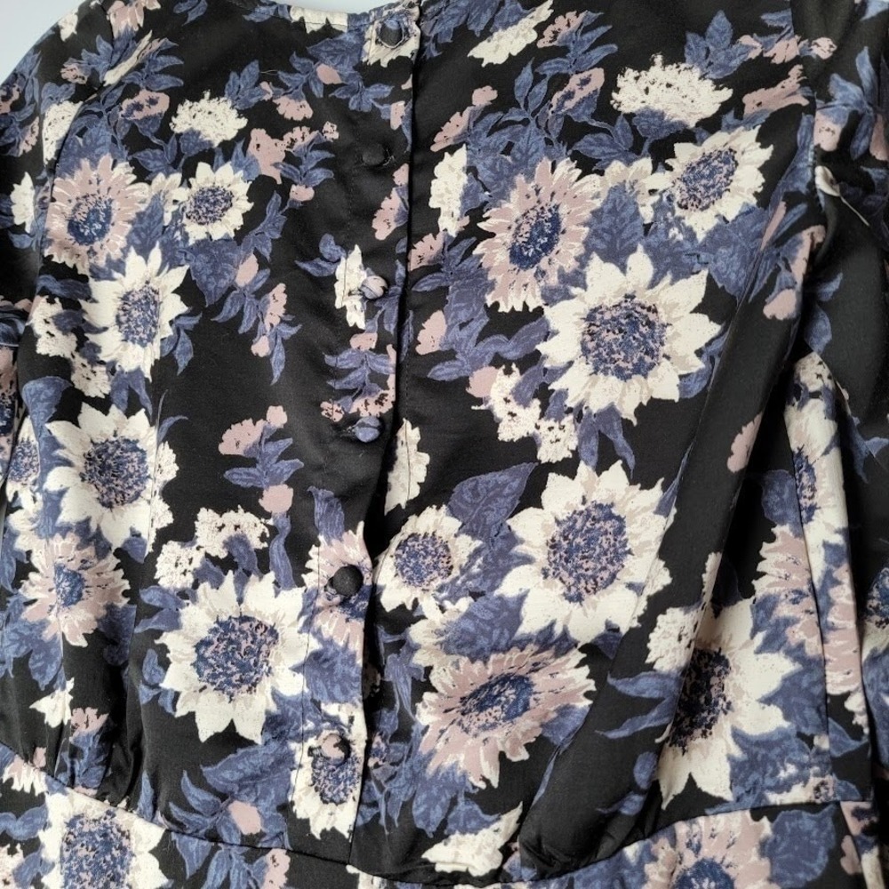 Free People Floral Mini Dress Size 2 Black Long Sleeve Fit Flare Cottagecore - Picture 8 of 14